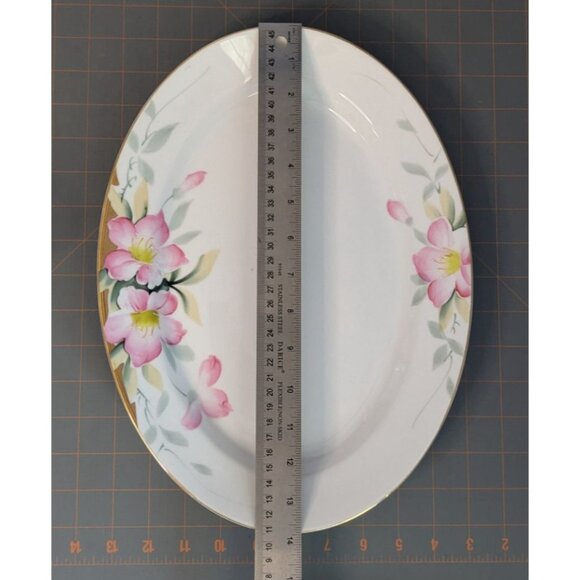 Noritake China Azalea 13 3/4" Hand-Painted Oval Tray platter green M wreath mark - Picture 9 of 13